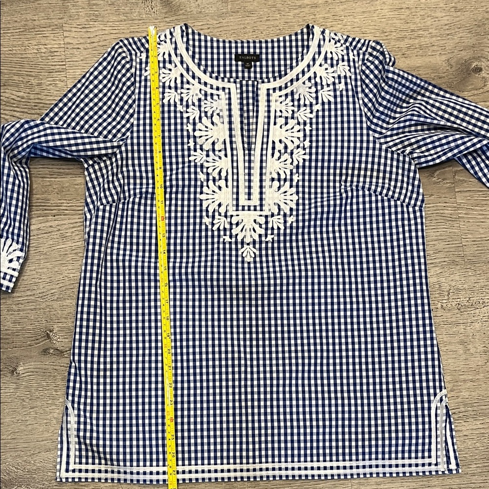 Talbots Navy Gingham Embroidered Tunic Size M - Picture 10 of 10